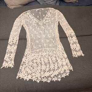 Ivory / Cream Crochet Long Sleeve Swim Cover Up